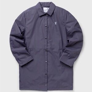 Daily Paper Elaya Long Jacket Logo Odyssey Blue Womens XL Snap New NWT